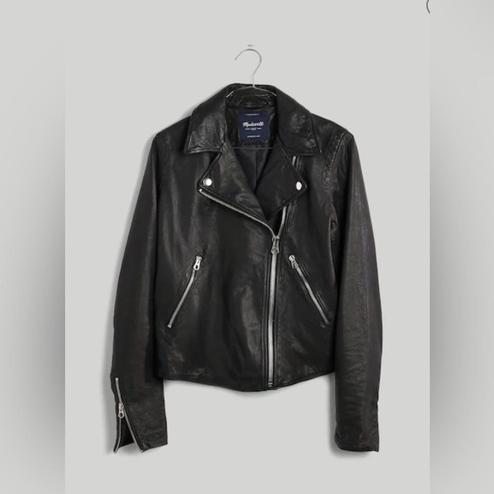 NWT Madewell Black Leather Jacket size Medium Brass Hardware Edition - Picture 12 of 13